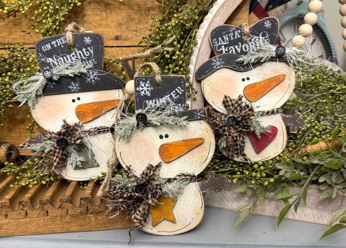 Whimsy snowman ornaments- set of 3