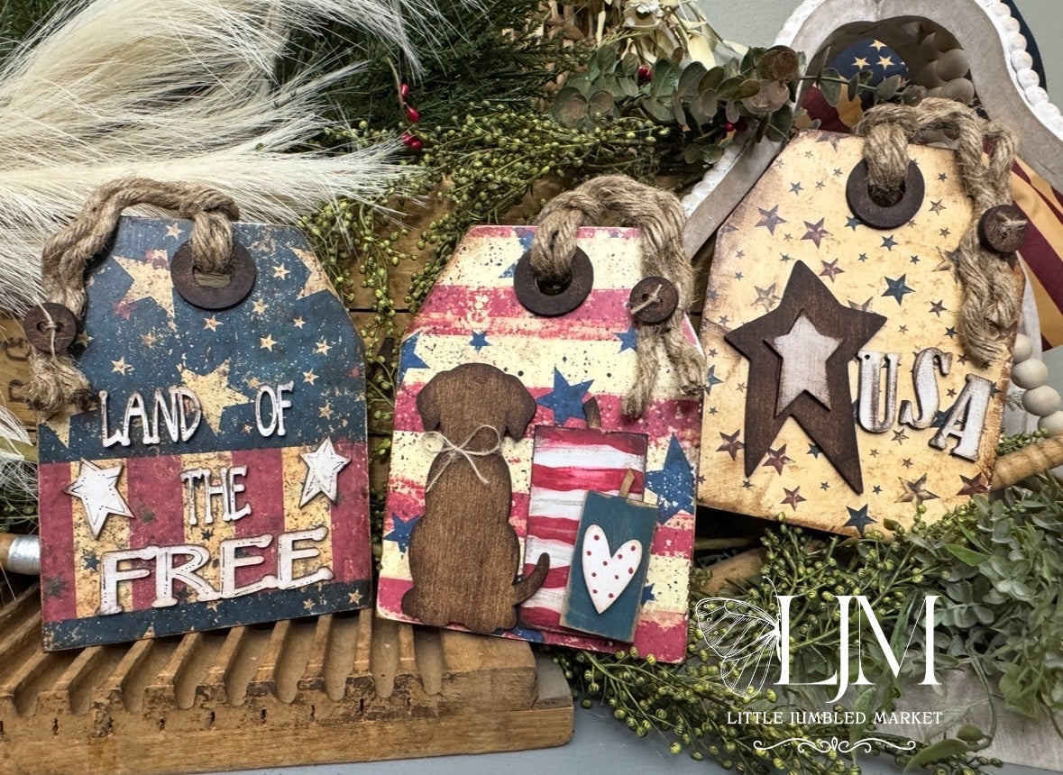 Three Chunky Tags Patriotic DIY Wood Kit #130
