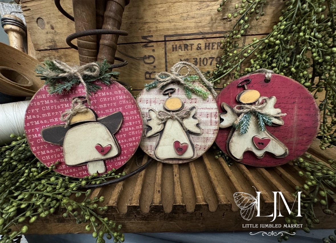 Rustic angel trio ornaments #179