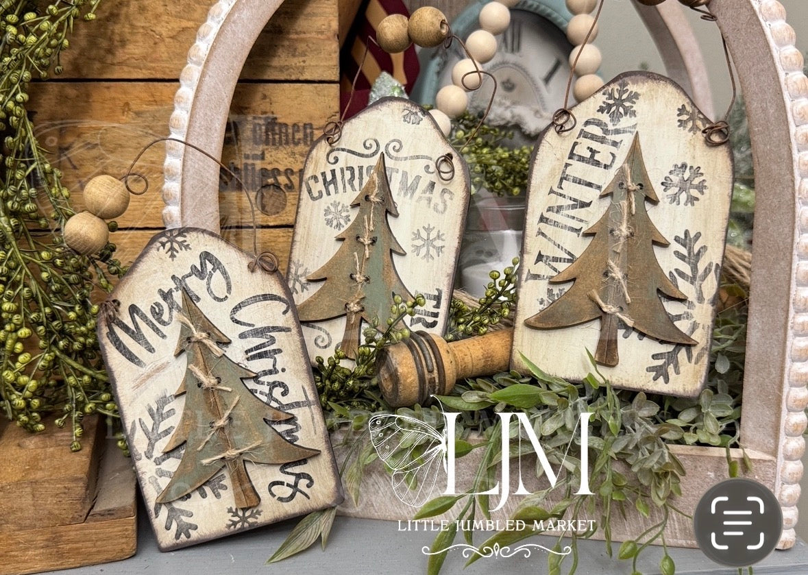 Rustic Faux Tree ornaments  set of 3 #151