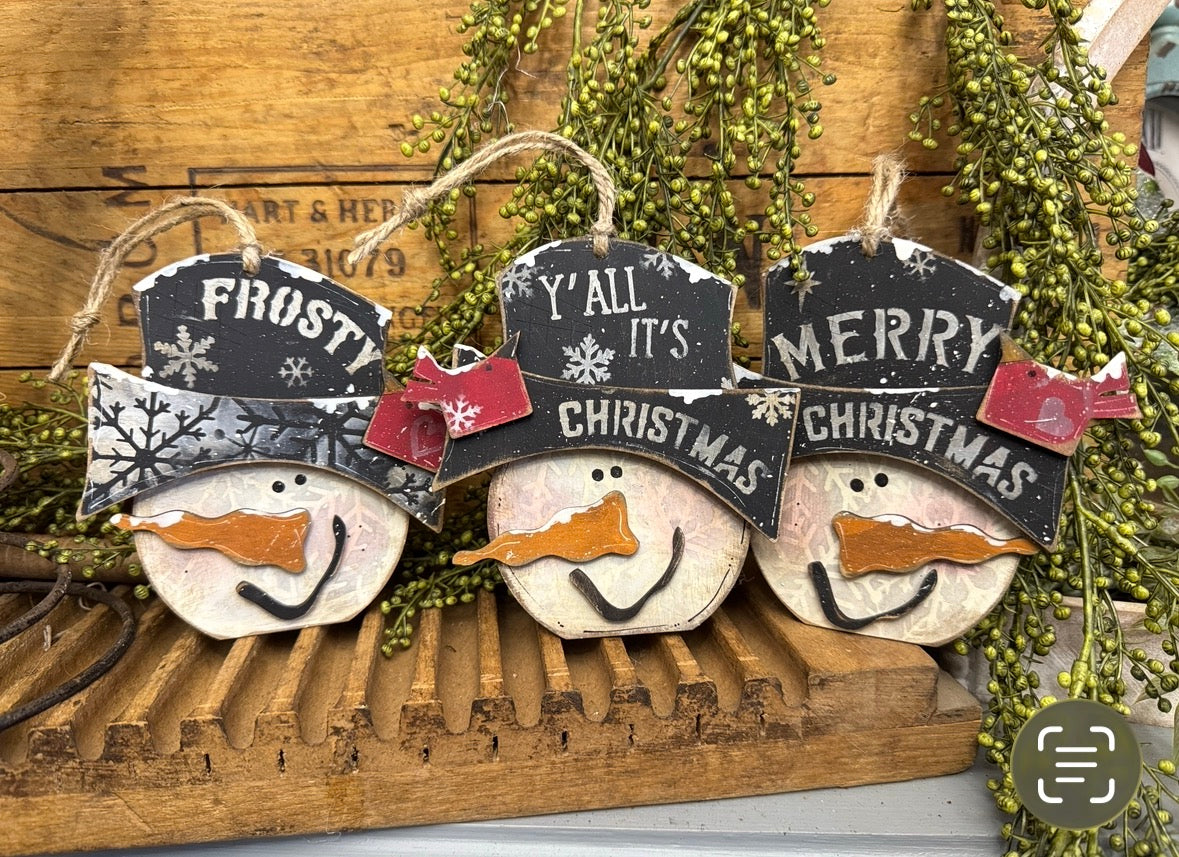 Wonky snowman ornaments #239 set of 3