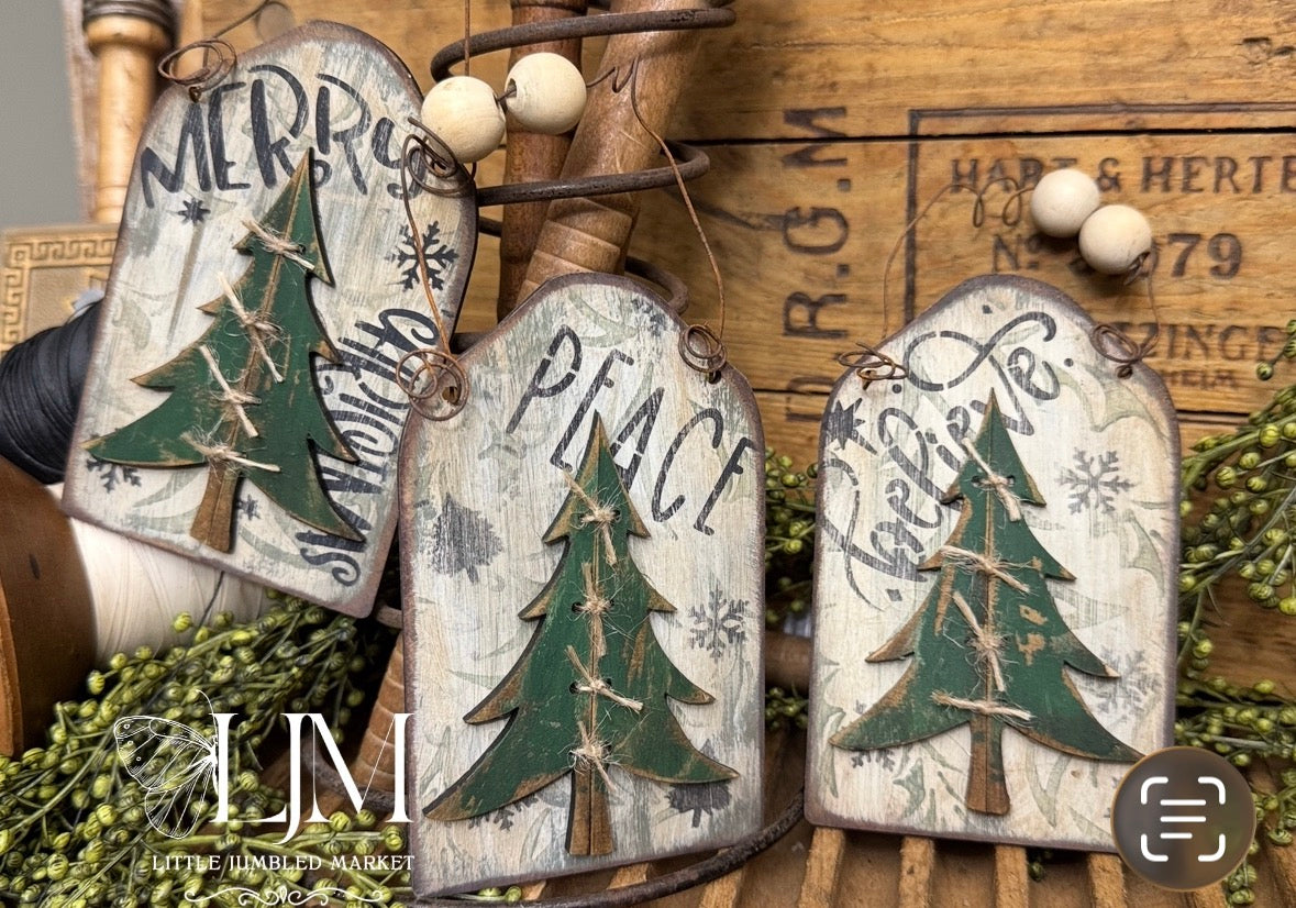 Rustic Faux Tree ornaments  set of 3 #151