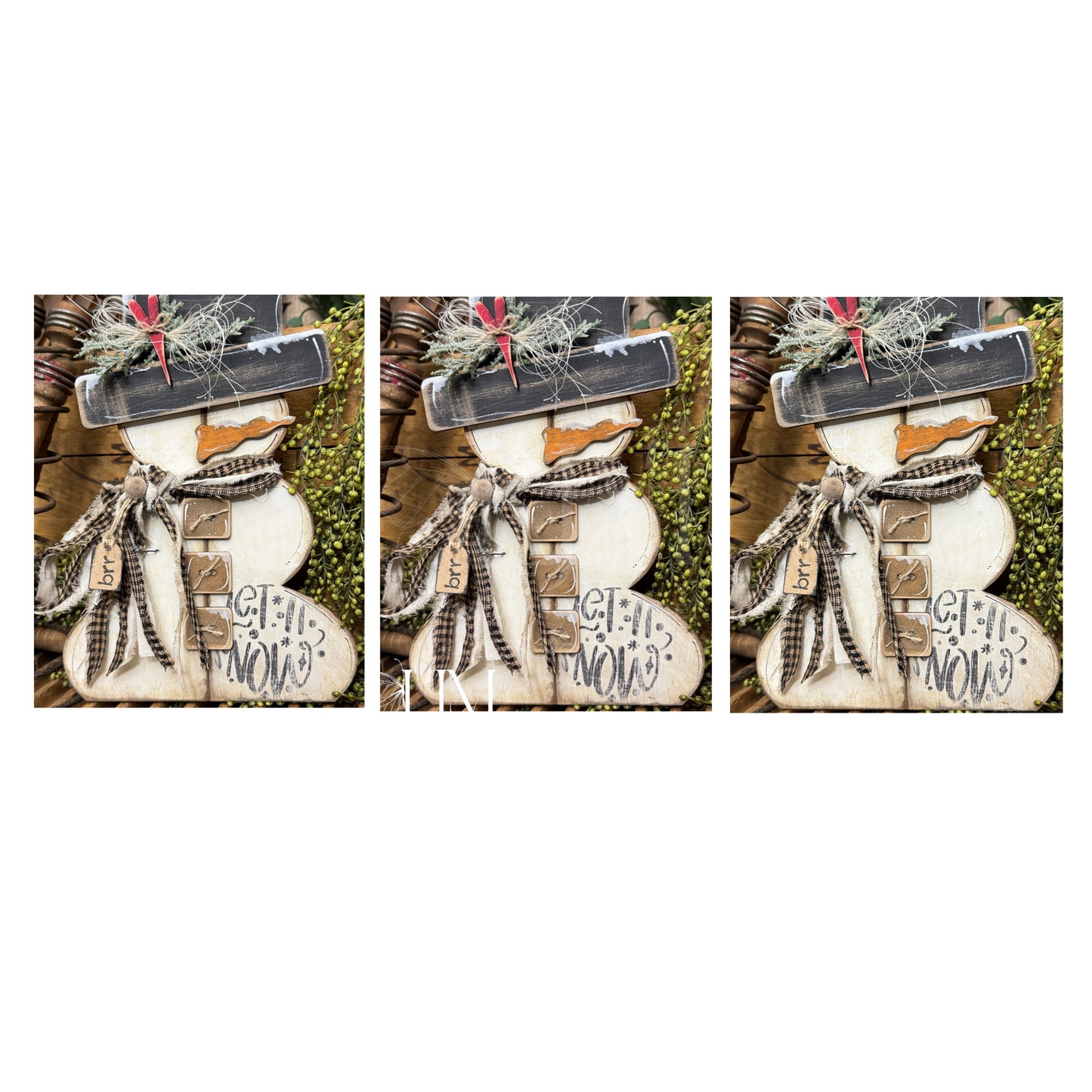 Rustic Faux scrap wood snowman ornaments  set of 3 #152