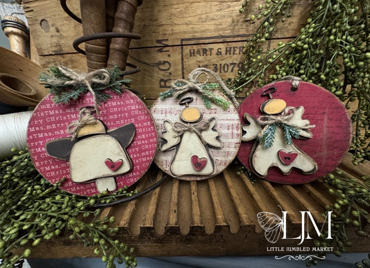 Rustic angel trio ornaments #179