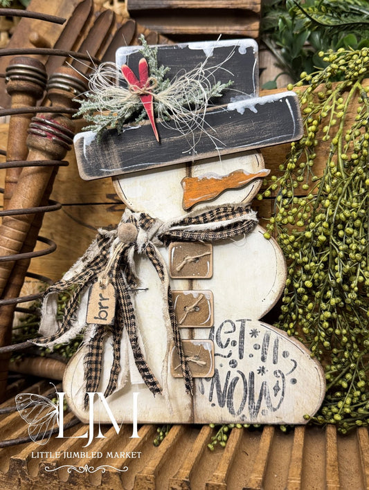 Rustic Faux Scrap wood snowman sitter #110